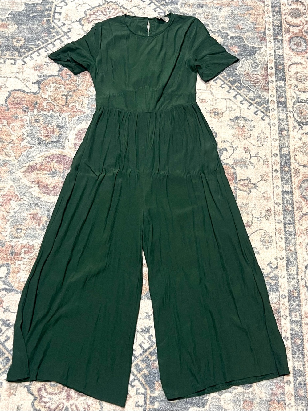 ASOS Dark Green Short-Sleeve Wide-Leg Jumpsuit